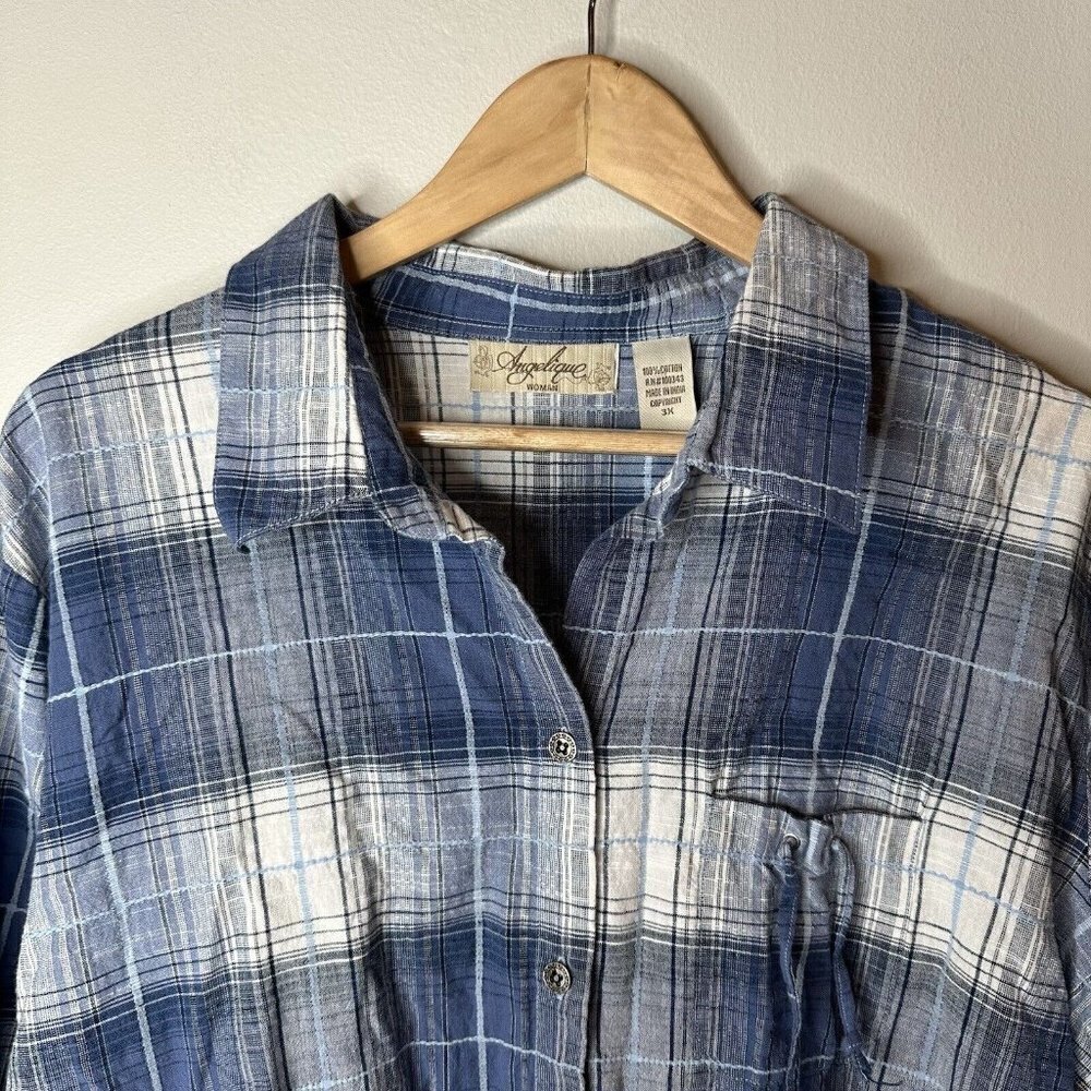 Vintage Angelique Women’s Long Sleeve Plaid Checked Button Up Shirt Size 3X - Picture 2 of 9